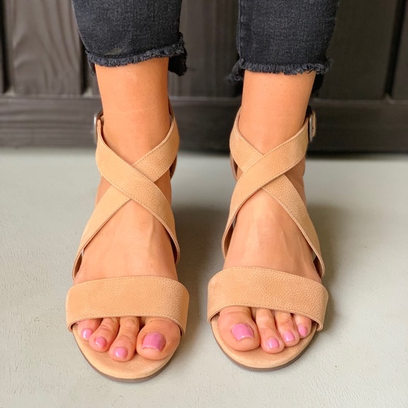 Lucky Brand Shoes - Leather Demi Wedge Crisscross Sandal
